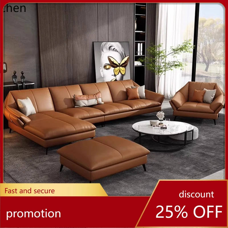 

HXL leather sofa minimalist first layer cowhide simple living room corner leather sofa