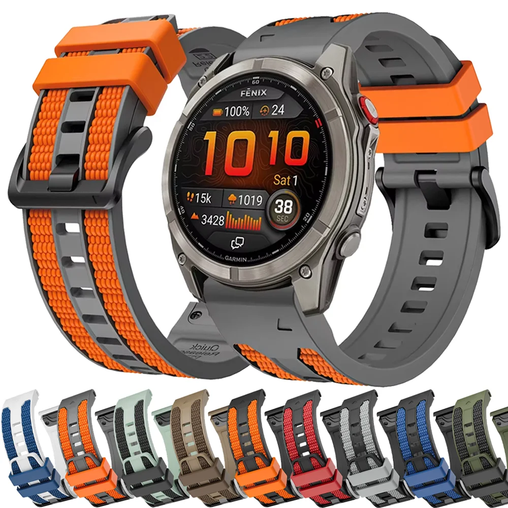 Quick Fit 22mm 26mm Silicone Two-tone Strap for Garmin Tactix 8 Quatix 8 Fenix 8/8 Pro 51/47mm 7X E Enduro 3 Bracelet Accessory