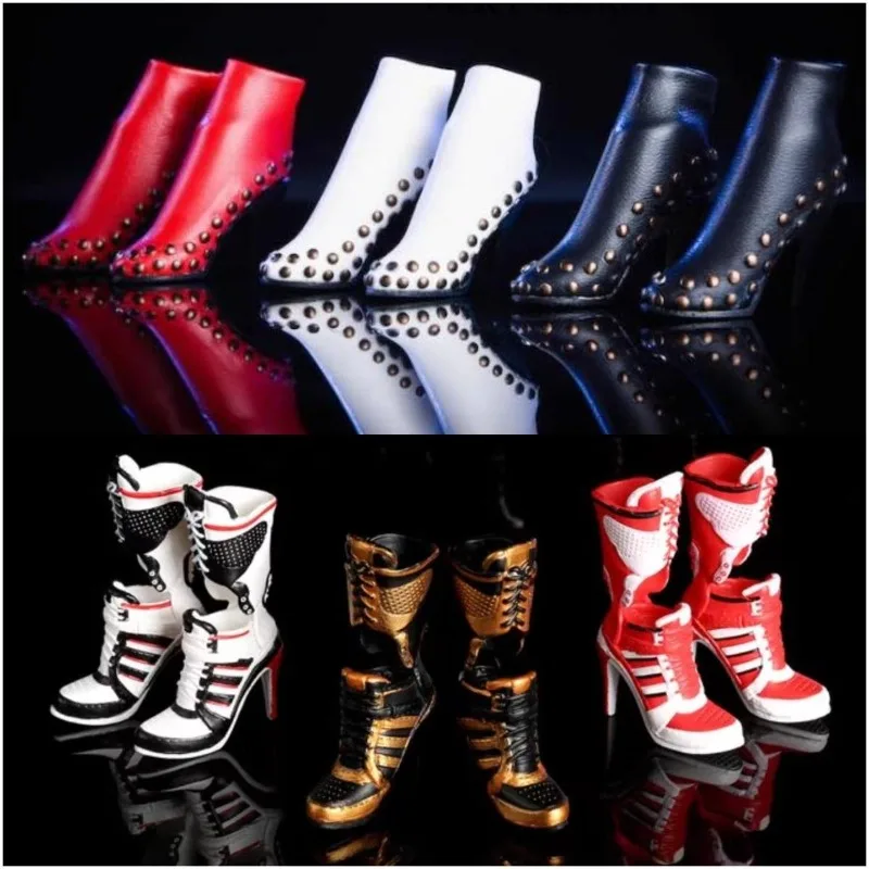 1/6 Scale Female Soldier Solid Boots Pu High Heel Rivet Over Knee Motorcycle Boots Shoes Model for 12