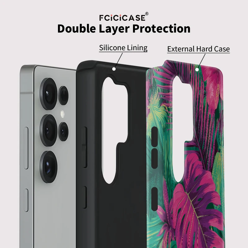 Funda de teléfono Fcicicase con hojas para Samsung Galaxy S24 S23 S20 FE Plus S25 Ultra A36 A56 A26 A16 5G, funda acrílica a prueba de golpes para PC