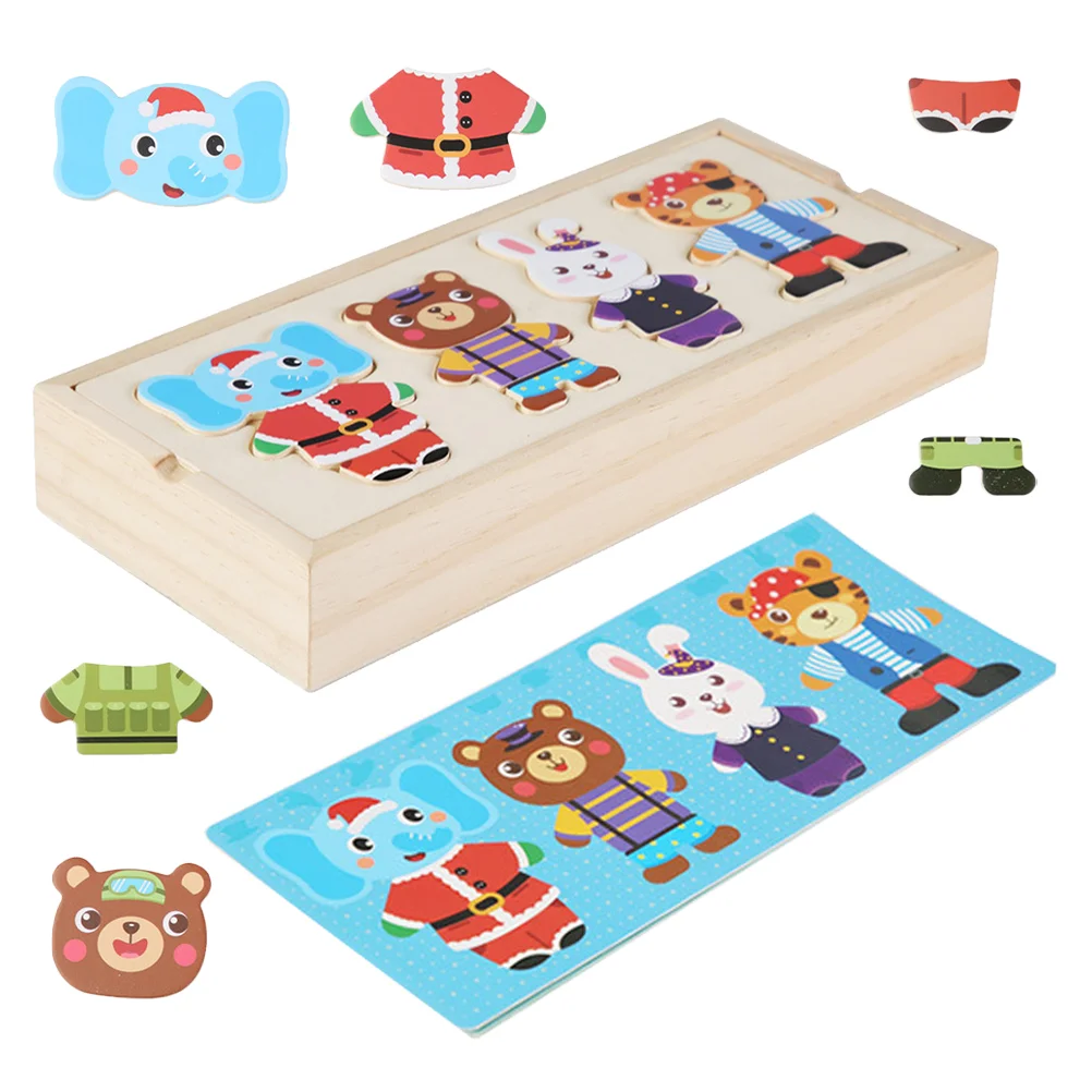 Puzzle Simple Animal Dress up Toys Toddler Childrens for Kids Wooden Educational Cartoon