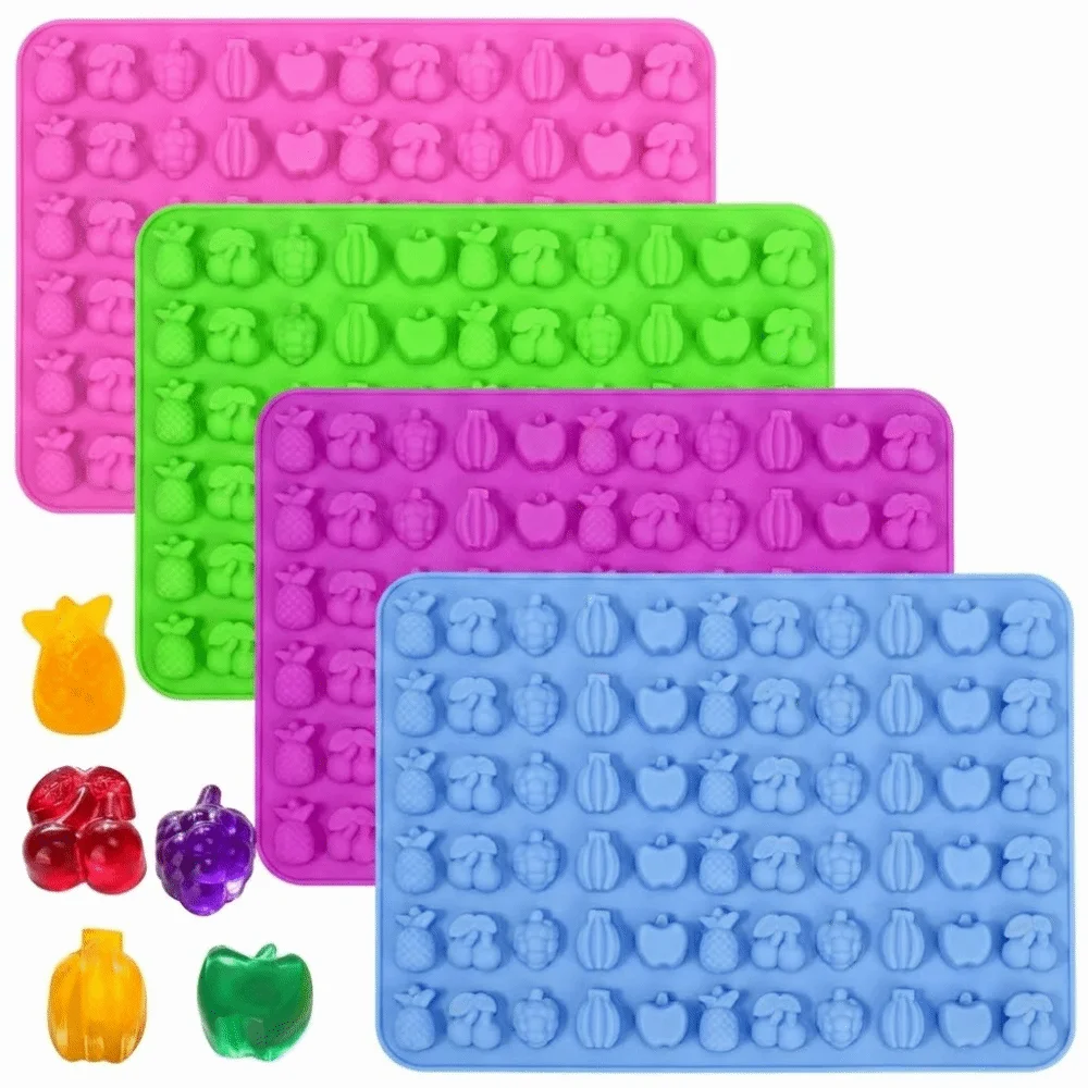 New 66 Cells Gummy Molds Trays Fruit Shapes Cherries Shape Candy Molds Reusable Grape Shape Pudding Mould Candy Making