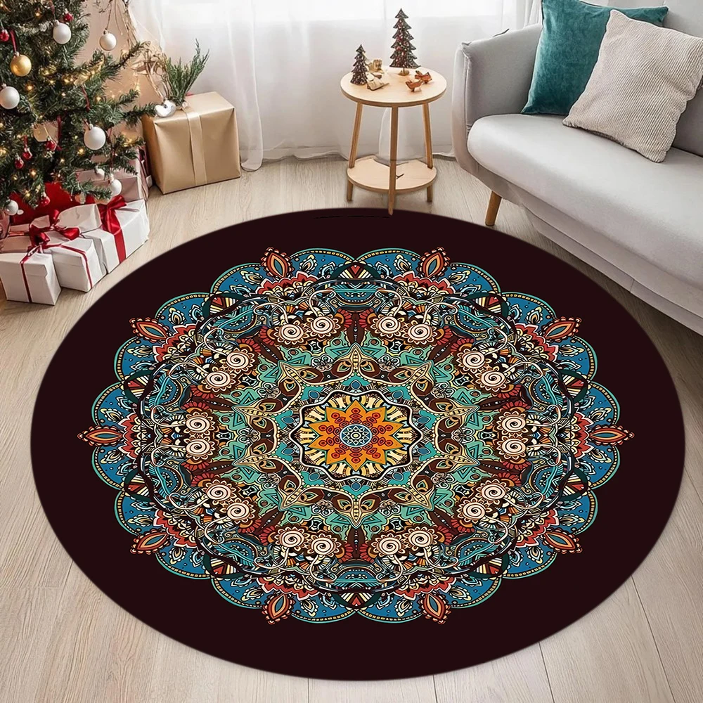 Retro Pattern Round Carpets for Home Living Room Bedroom Children's Play Crawling Rug Coffee Table Floor Mat  Yoga Mat Gift