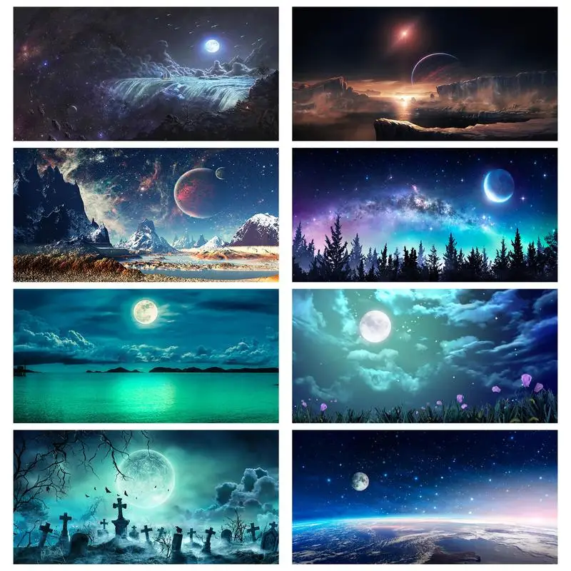 

5D DIY Diamond Painting Kit Moon Planet Psychedelic Landscape Diamond Embroidery Wall Art, Cross Stitch Set, Bedroom, Home Deco