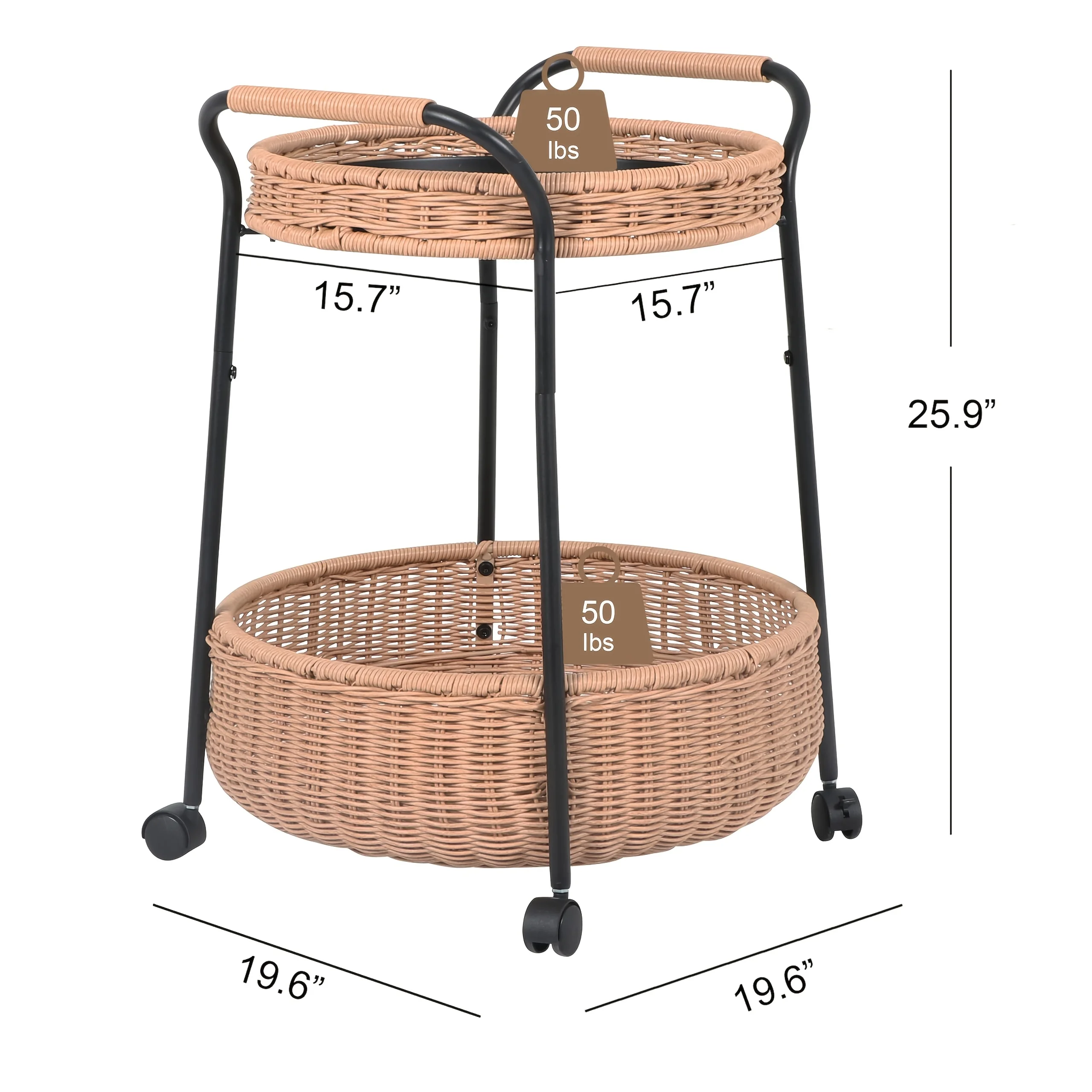 

Уличная тележка-бар на 2 яруса, передвижная тележка для патио, универсальная тележка для хранения из ротанга с 4 колесами, металлическим каркасом и столешницей, для сада
