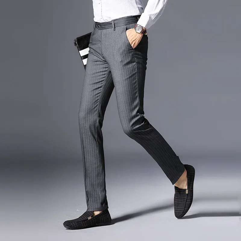 MRMT 2024 Brand Spring New Middle-aged Men's Casual Trousers Straight Tube Pants for Male Striped Trousers