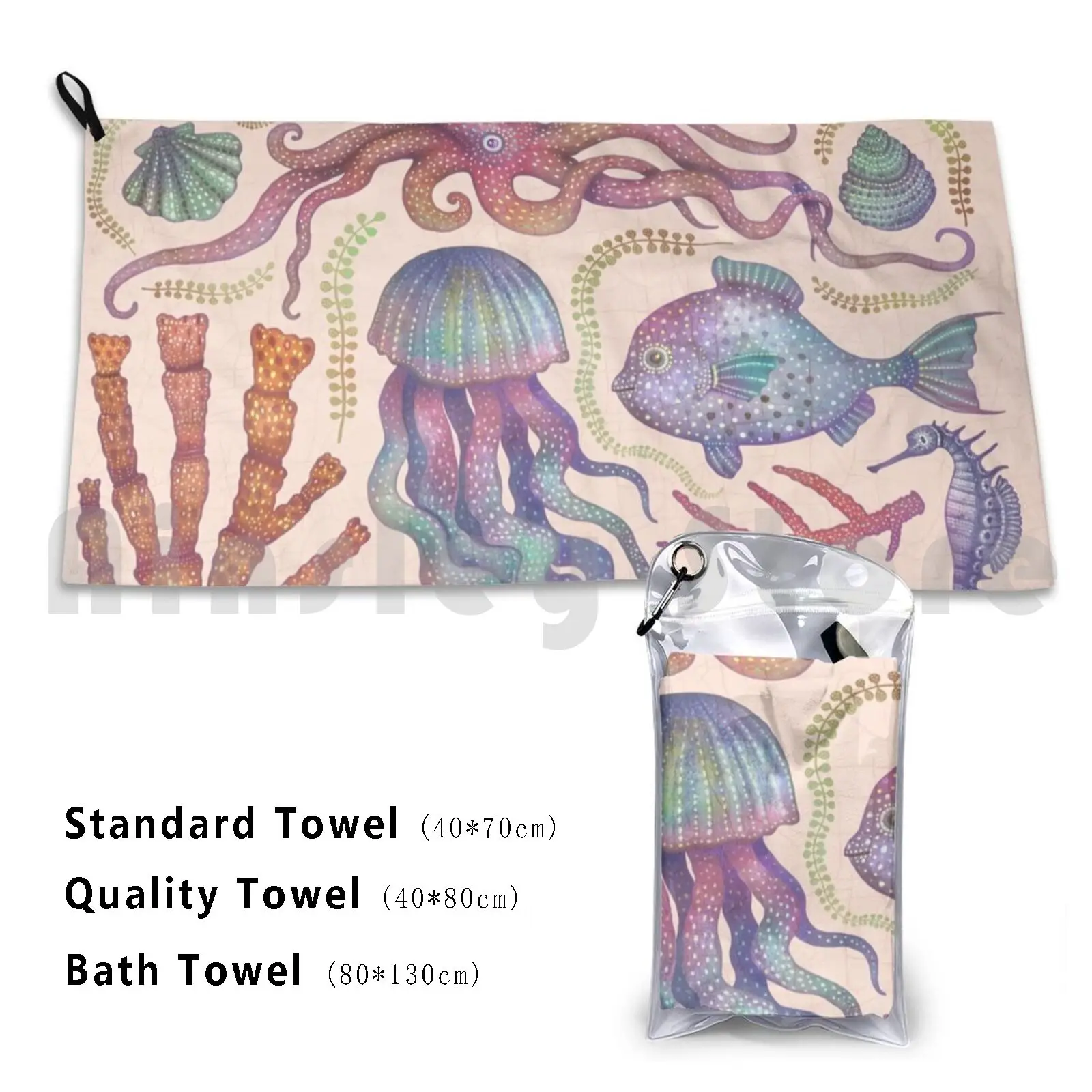 Sea Life Specimens Beach Towel Quick Dry Quality Towel Sea Animals Sea Creatures Natural History Illustration Art Sea