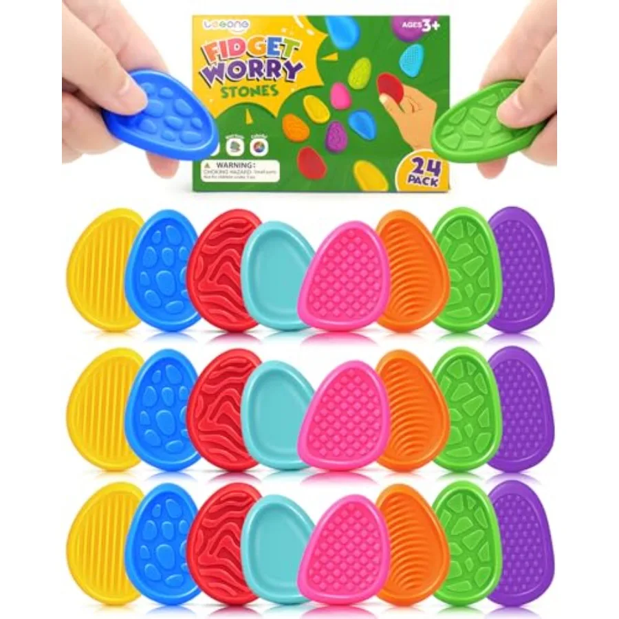 

Fidget Toys Sensory Stone for:24 Pack Textured Worry Stones for Adults - Bulk Fidgets for Classroom Prizes Gooide Bag Stuffers