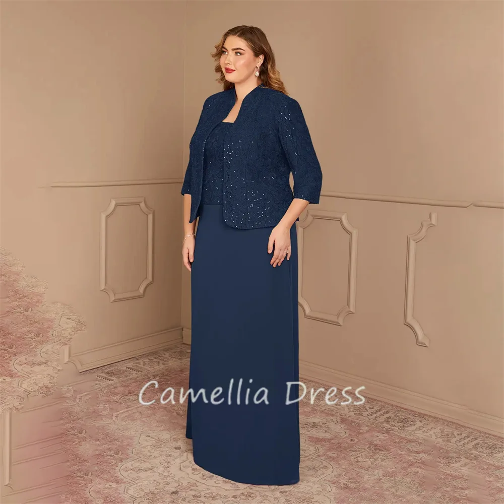 New Square Neck Mother Of The Bride Dress Sheath Sequins Chiffon Floor-Length Formal Dresses Vestidos Mae Da Noiva Casamentos