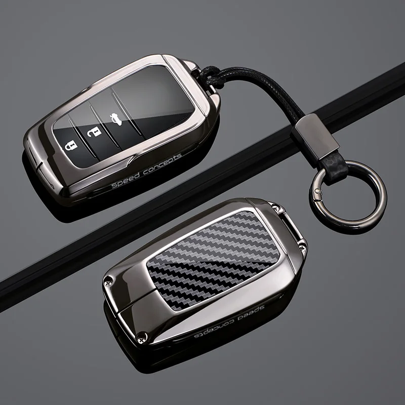 Zinc Alloy Carbon Fiber Car Key Case Cover For Toyota Corolla Cross Yaris Sienna Venza Harrier Hilux Tundra Mirai Land Keychain