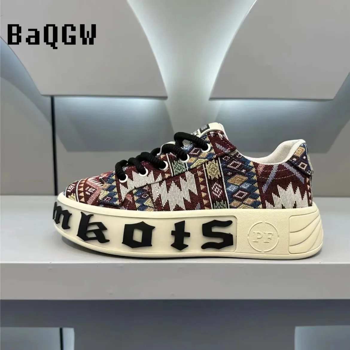 Chunky Sneaker Men Designer Canvas Shoes Fashion Casual Color Block Letter Print Breathable Height Increased Flat Platform Shoes