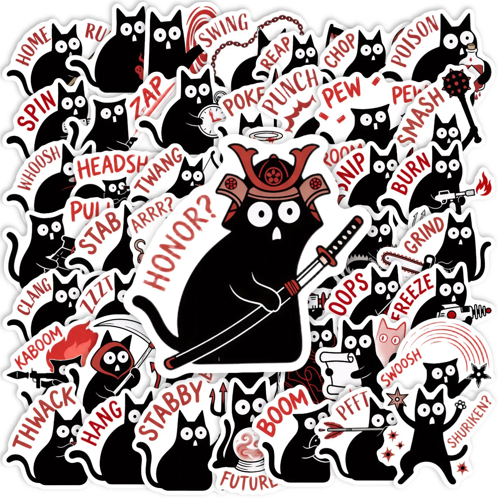 10/30/50 Pcs Funny Cat Meme Stickers, Cute Pink and Black Cat Healing Aesthetic Decals for DIY Decoration