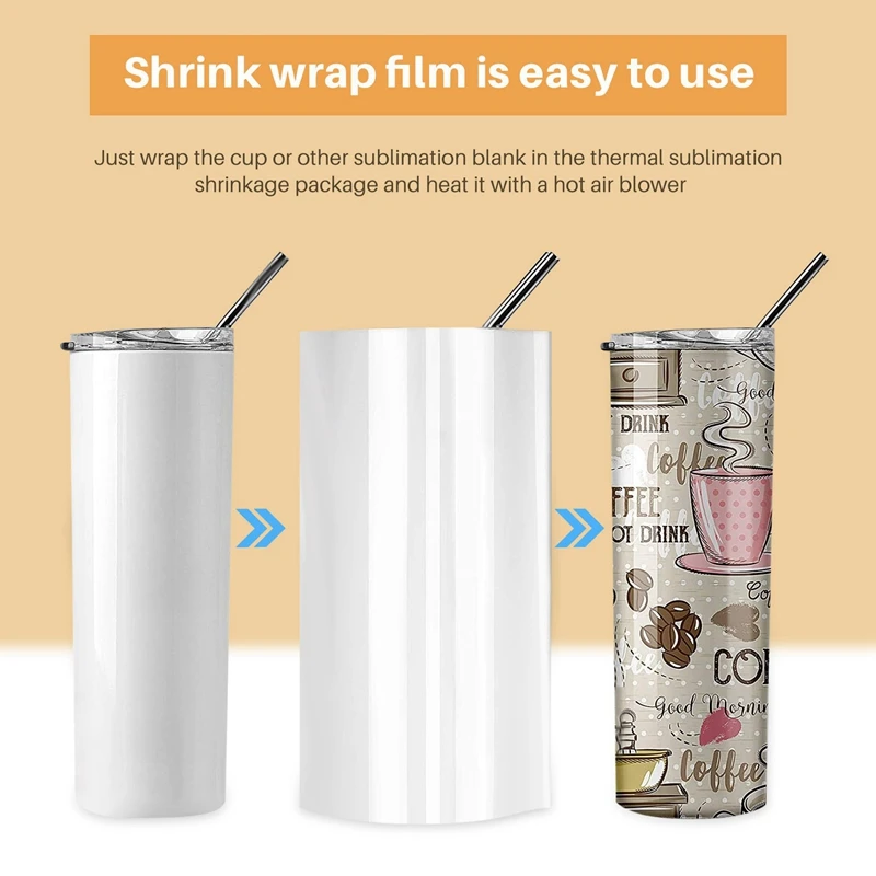 300 Pieces Sublimation Shrink Wrap Sleeves 5X10 Inch White Bag For 567G Tight Tumblers, Heat Transfer Shrink Film