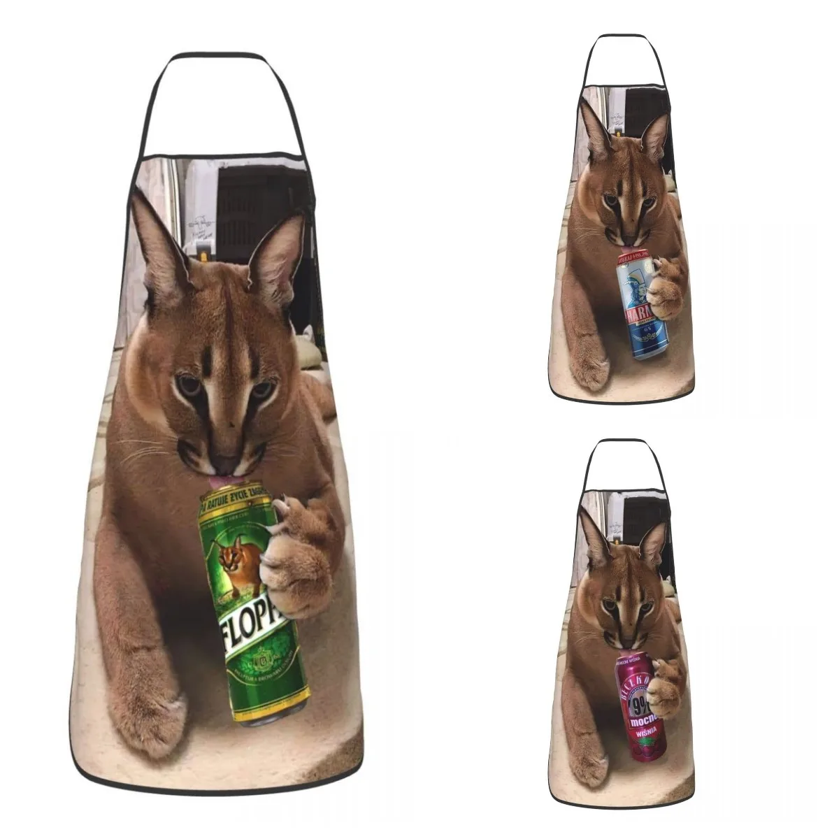 Unisex Drunk Big Floppa Meme Bib Apron Adult Women Men Chef Tablier Cuisine for Cooking Kitchen Funny Caracal Cat Painting