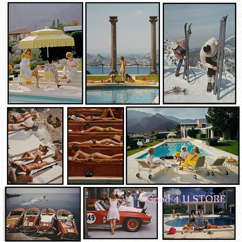 Vintage Slim Aarons Photography Poolside/Sunbathing On Capri/Bahamas Speed Poster Canvas Painting Wall Pictures Home Decor