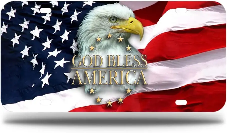 Patriotic License Plate, Car Front License Plates with 4 Holes, Metal Car Plate,Aluminum Novelty License Plate, 6 * 12 inches