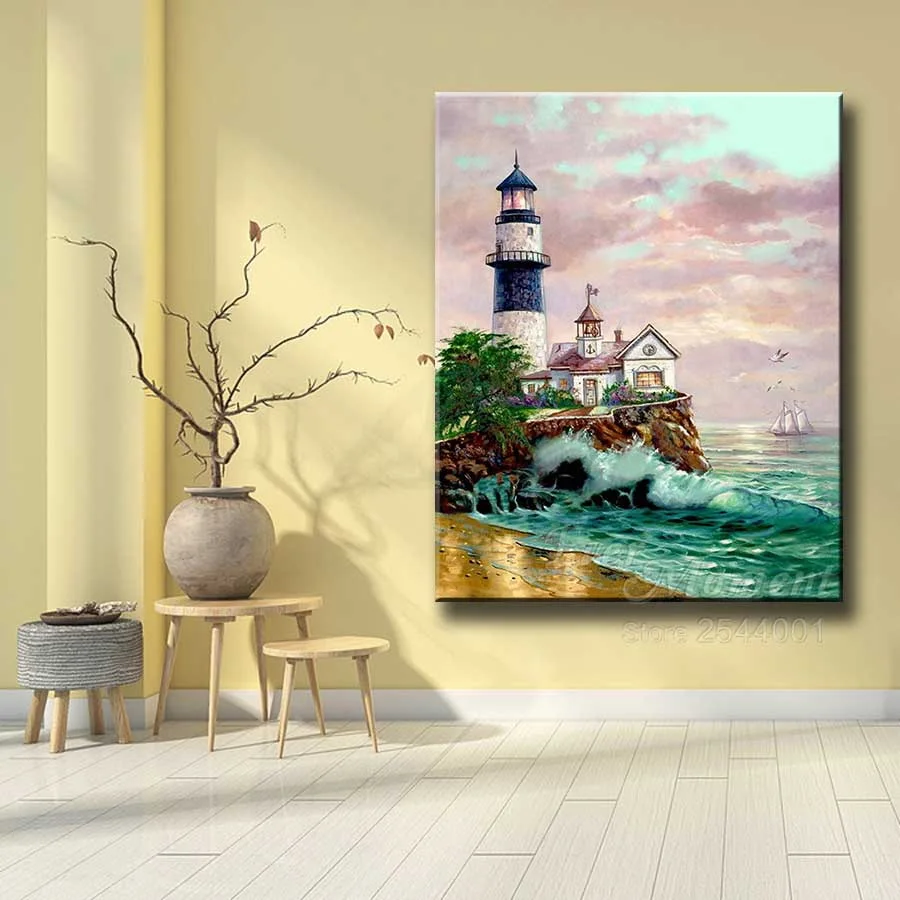 Ever Moment Diamond Painting Lighthouse Landscape Resin Full Square Embroidery Mosaic Drill Handmade Living Decoration S2F2551