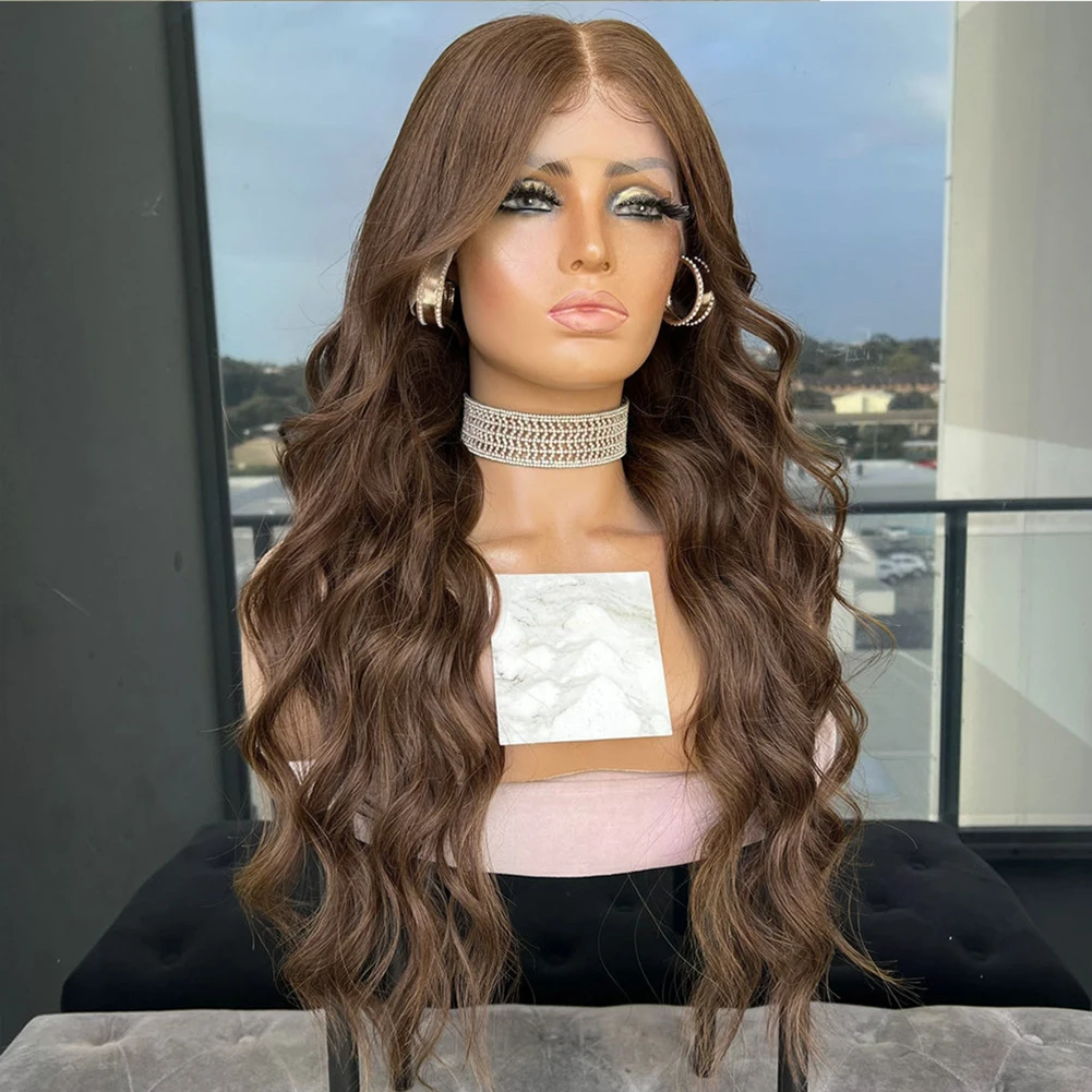 Brown Loose Wave Wigs for Women Long Synthetic Lace Wig High Temperature Fiber Lace Frontal Wig Natural Hairline Cosplay