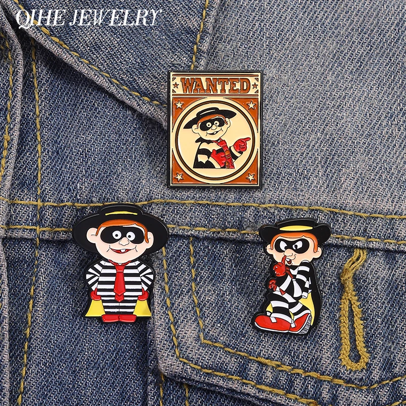 Classic Anime Hamburglar Character Brooch Enamel Pins Custom Wanted Hamburg Thief Brooch Backpack Lapel Badge Funny Jewelry GIft