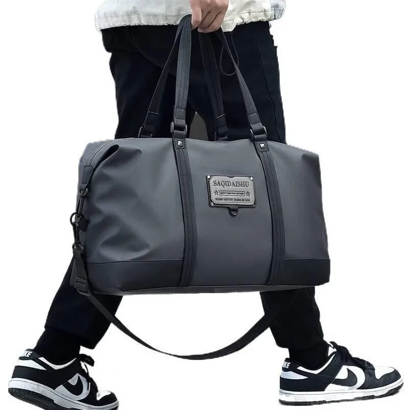 

Men's Black Waterproof Oxford Duffle Bag with Shoulder Belt Zip Pocket Short Travel Gym Luggage
