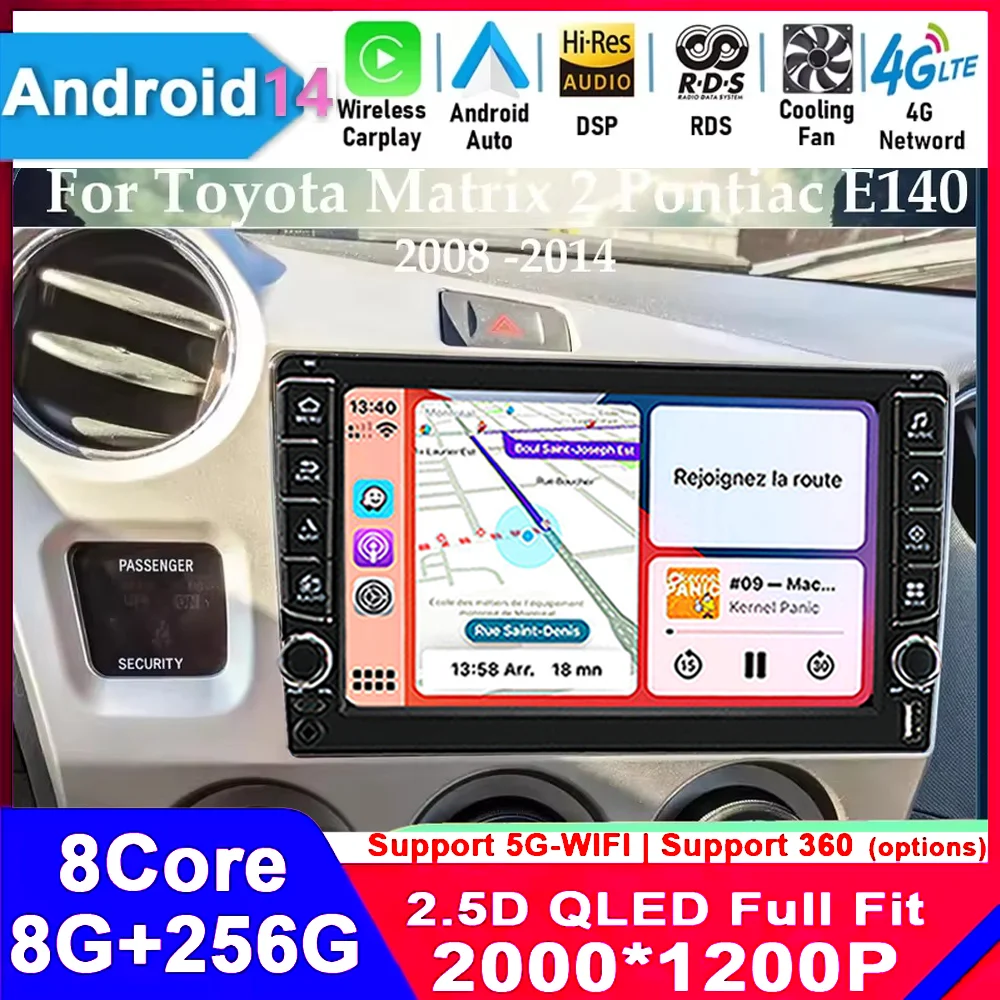 

Android 14 Carplay Auto Car Radio For Toyota Matrix 2 E140 2008 2009 2010 2011 2012 2013 2014 Multimedia Player Navigation GPS