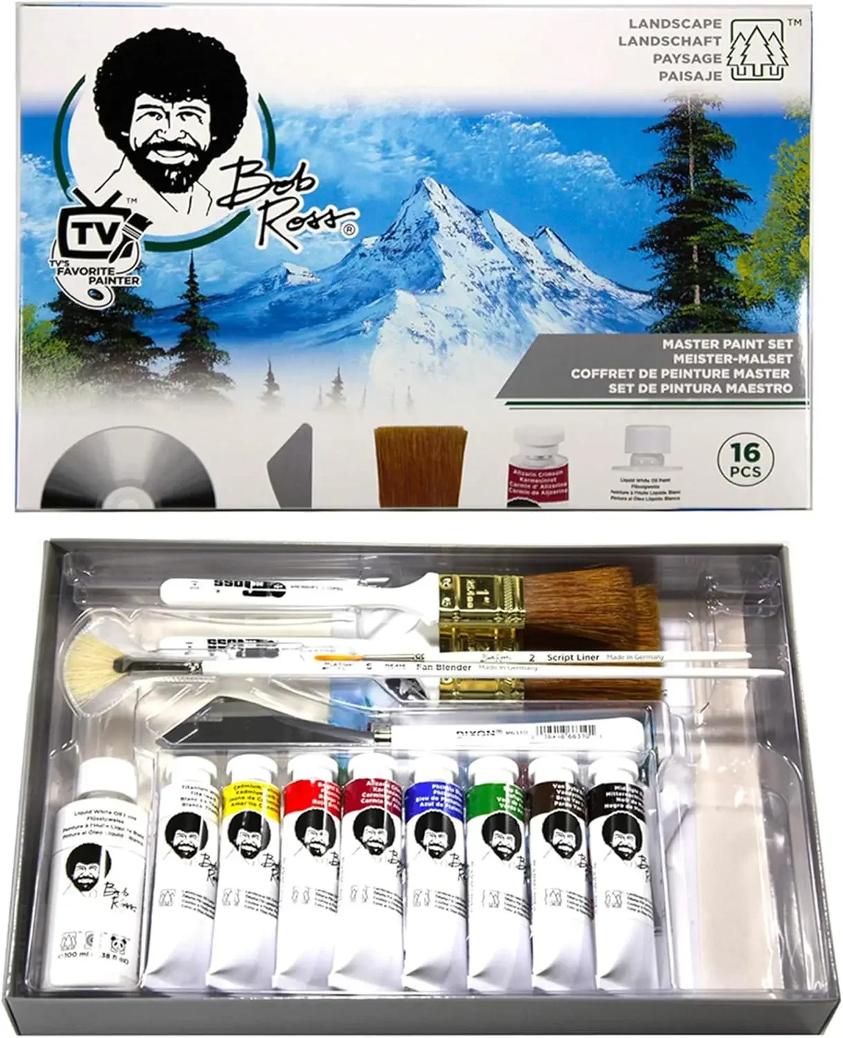 Master Paint Set Artist Bundle 6 Items with Travel Easel, Pre Stretched Painting Canvas, 8oz Natural Brush Cleaner, Clear Acryli