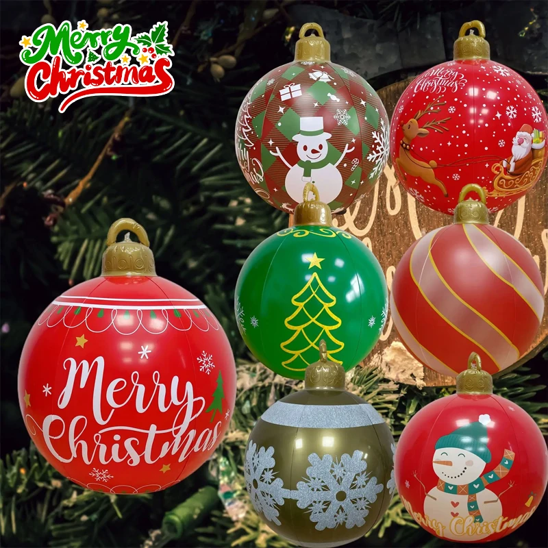 Übergroße 60 cm aufblasbare Weihnachtskugel, Außendekoration, PVC-Aufblasornament für Hof, Veranda, Party-Dekoration