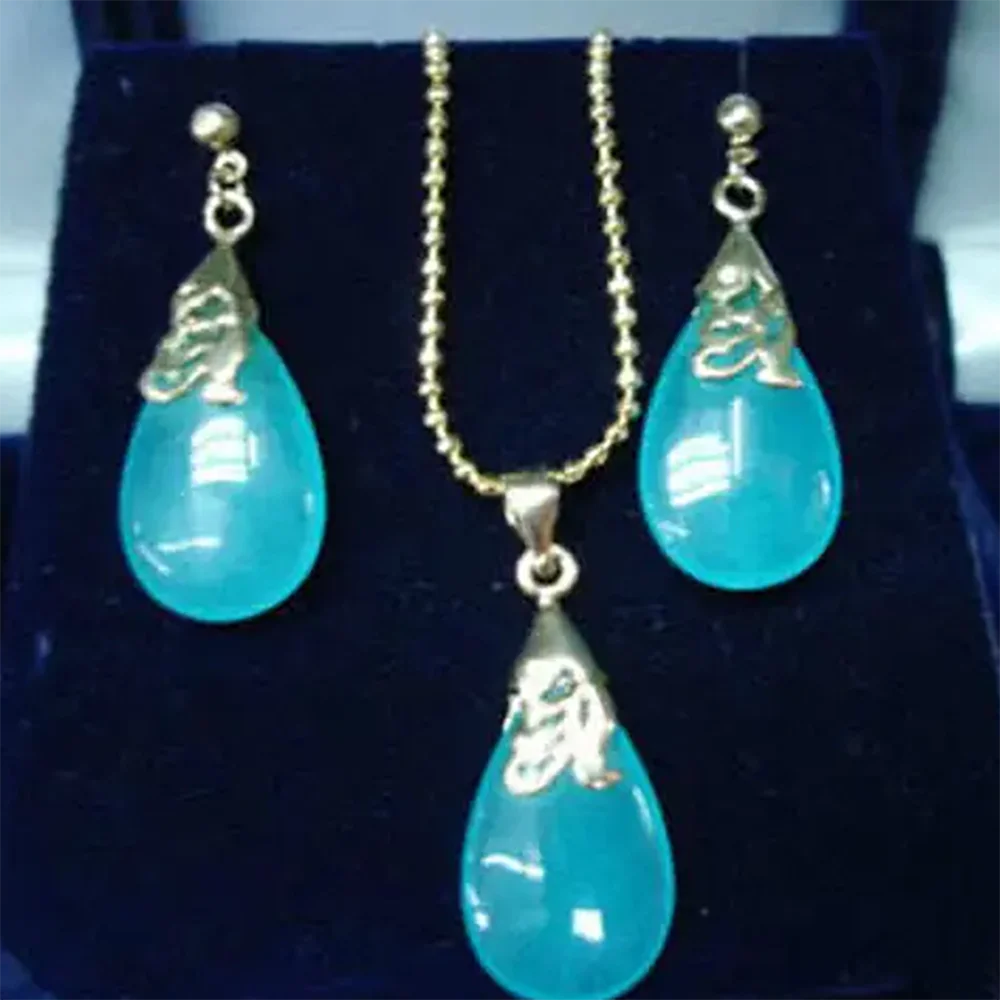 hot sell new - Fast shipping blue pendant necklace & earrings set