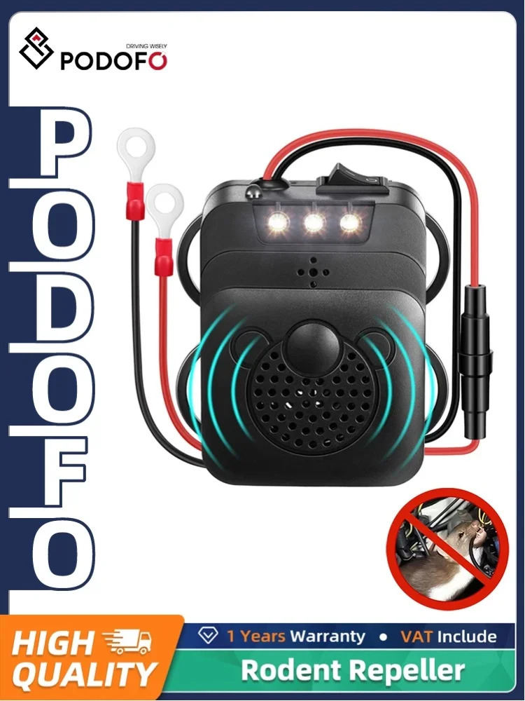 Podofo 12V Auto Ultraschall-Mäuseabwehr Anti-Ratten-Abwehrgerät Ungiftig mit Evictor Stroboskoplicht für Auto LKW Wohnmobil
