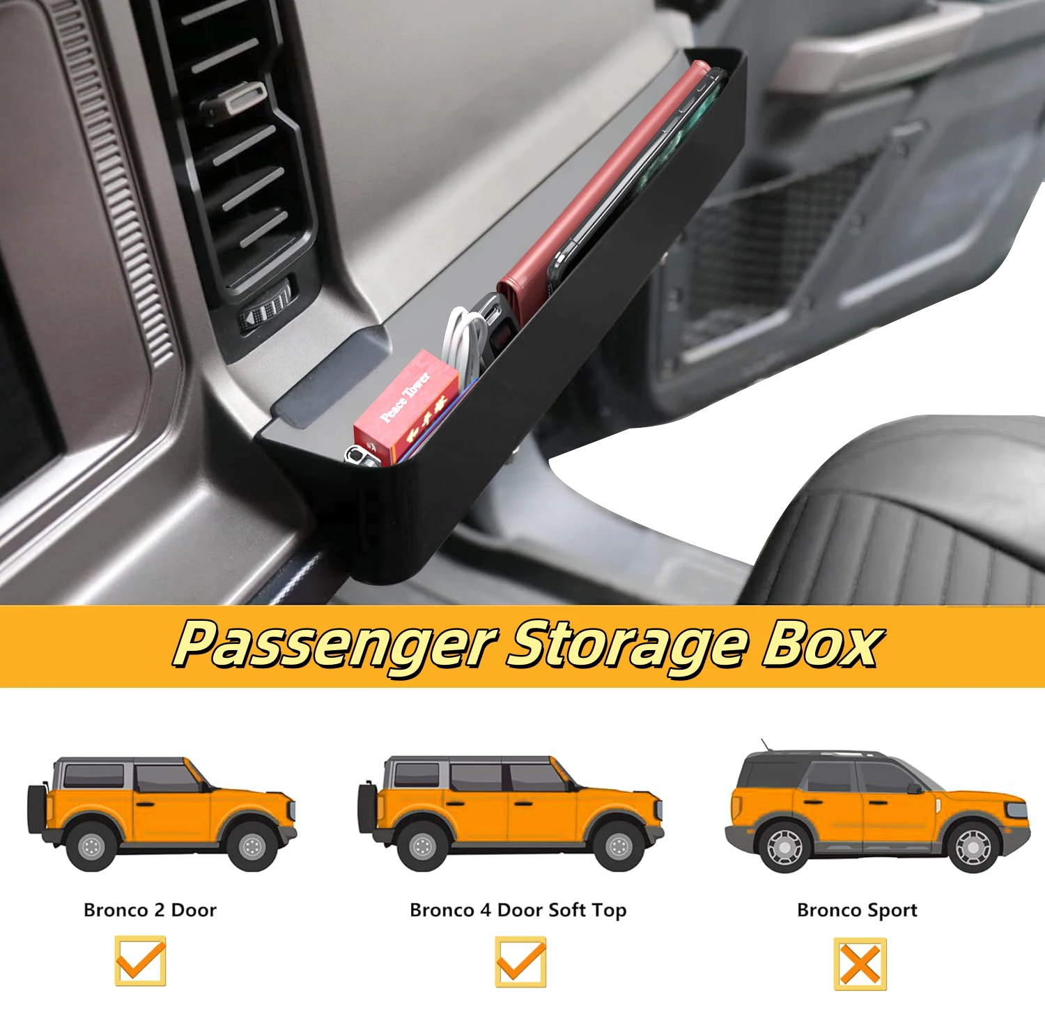 Front Passenger Grab Handle Storage Box Organizer for Ford Bronco 2021 2022 2023 2024 Stowing Tidying Car Interior Accessories