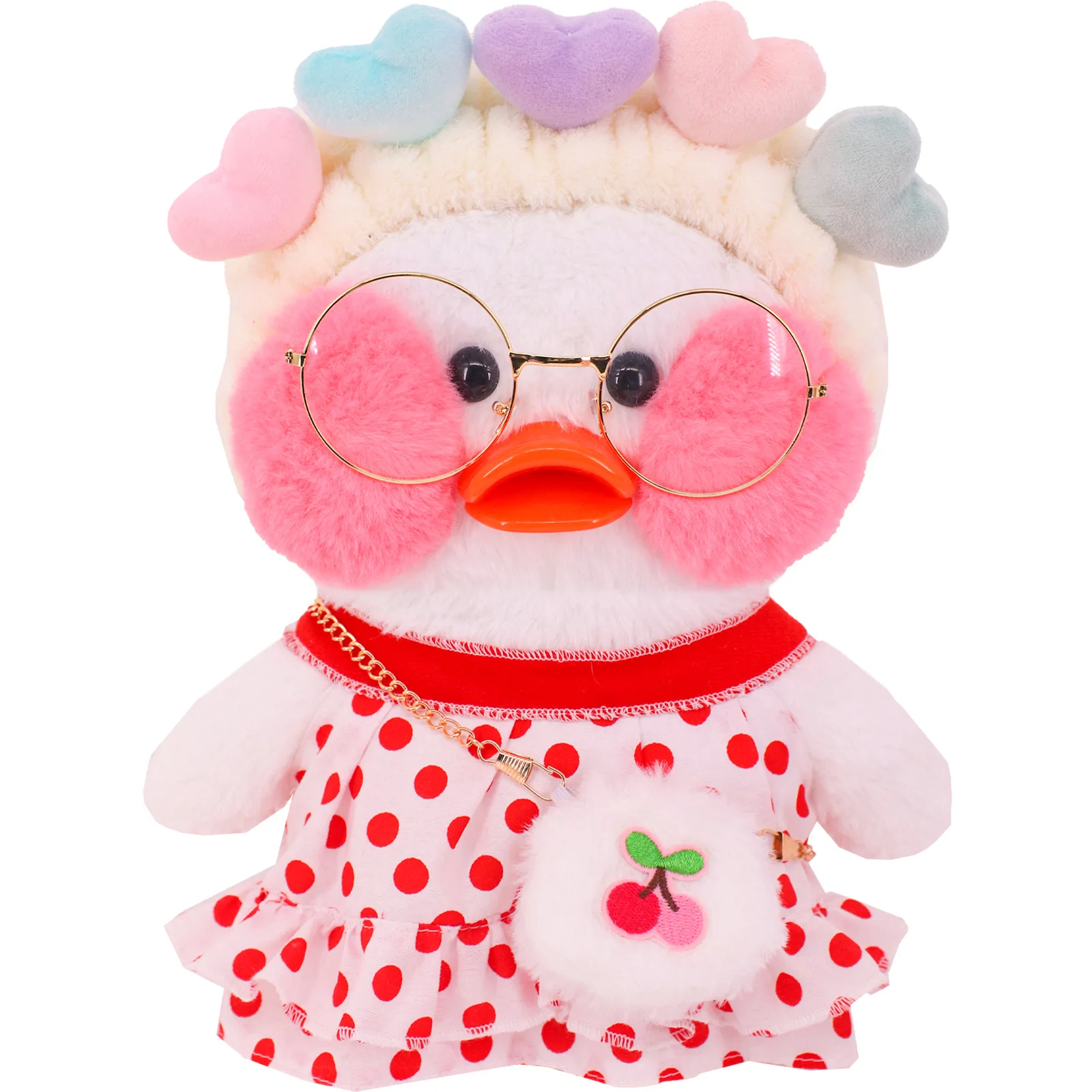 Doll Clothes For 30cm Duck Doll Polka Dot Skirt Strap Dress With Hats Lalafanfan Cafe Duck Dolls Accessories Children's Toy Gift