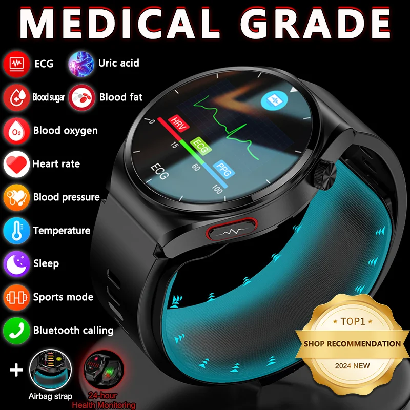 Reloj inteligente de grado médico ECG + PPG + HRV Airbag tipo tres monitoreo de alta salud Smartwatch SpO2 BP frecuencia cardíaca temperatura corporal