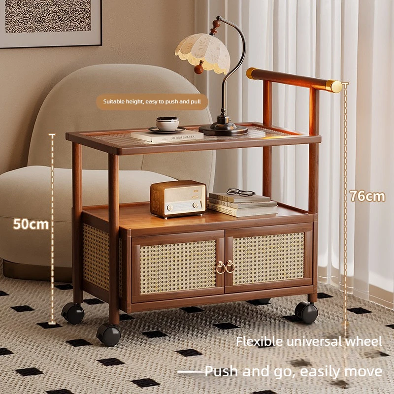 Retro style sofa side table, living room storage cabinet, light luxury mobile coffee table, bedroom bedside table, mobile cart