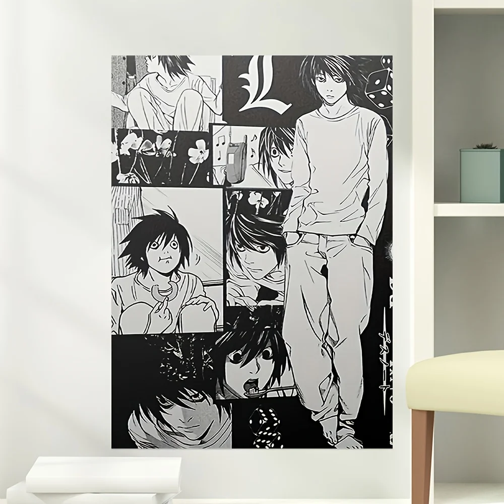 Death Note Anime Tapestry L Theme Black and White Comic Style Cool Room Stuff Vertical Tapestry Large Tapestry Room Decoration