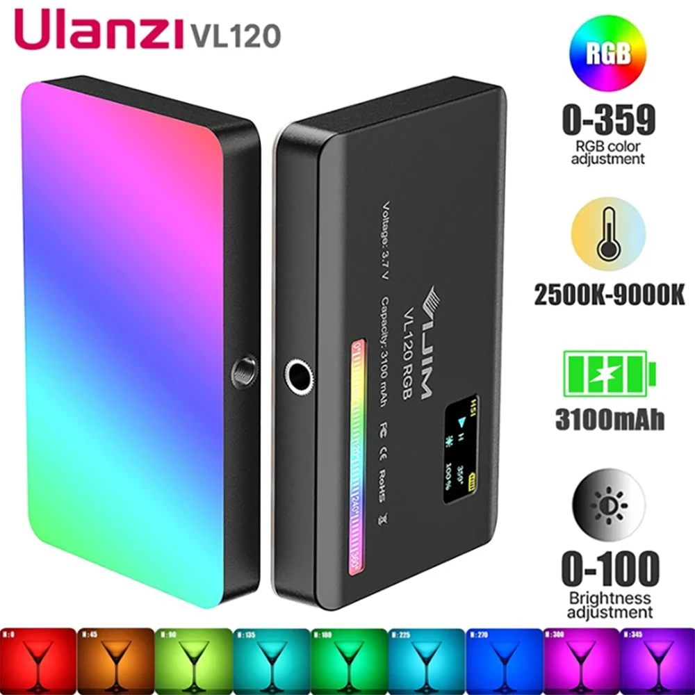 Ulanzi VL120 RGB LED Video Light 3100mAh Rechargeable Photo Studio Lamp Camera Lights for Photography Live Vlog Fill Light