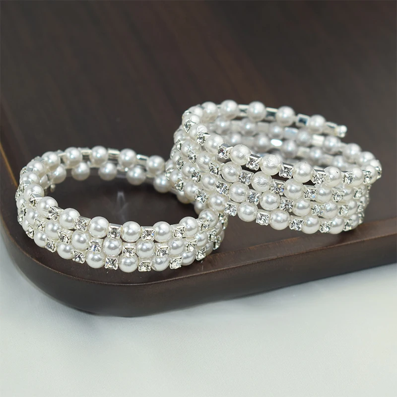 Elegant Crystal Imitation Pearl Bracelet Multilayer Stretchable Pearl Bracelet For Women Bridal Jewelry Gift