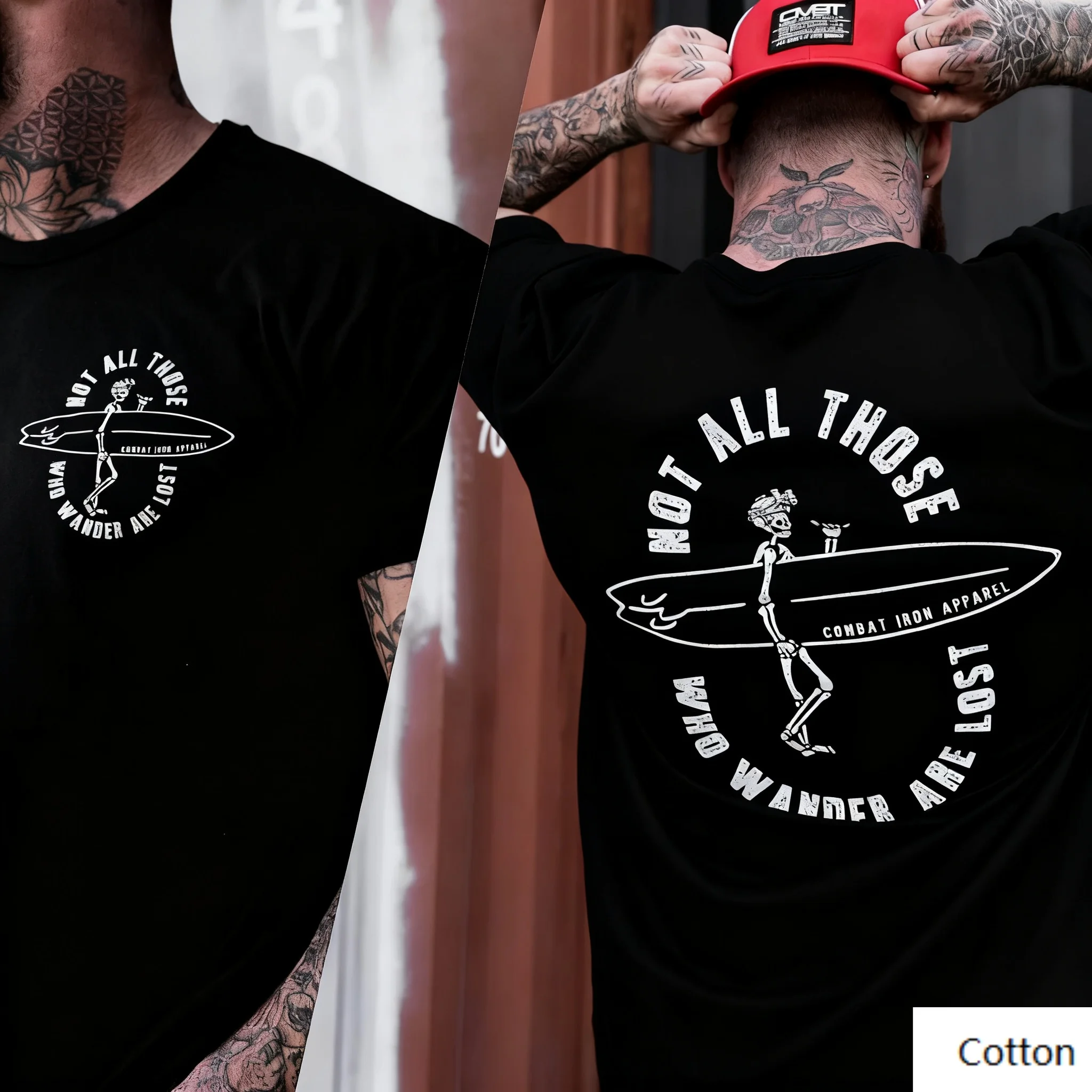 

Хлопковая футболка с круглым вырезом «Surfing Skeleton Philosophy Charm» — рубашка: с изображением скелета — принт для серфинга и мысли — прощание