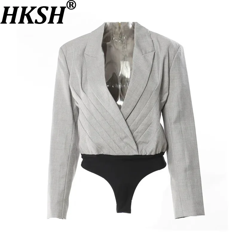 

HKSH 2026, весенне-осенняя новая женская куртка, нишевый дизайн, плиссированный пиджак на молнии, стильное элегантное модное пальто, элитный комбинезон H2720