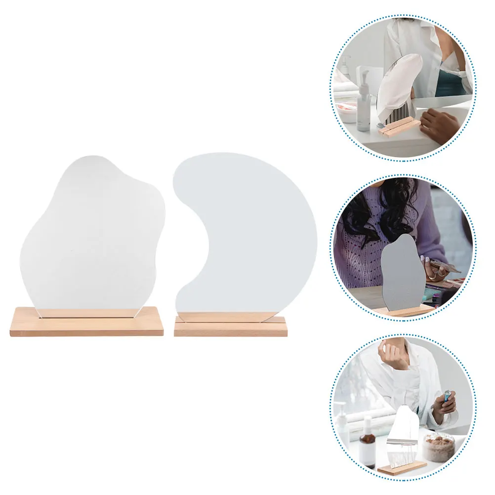 قطعتان من مرايا المكياج المميزة بدون إطار لسطح المكتب، قاعدة خشبية، مرآة مكياج قوية لغرفة النوم وغرفة المعيشة #4