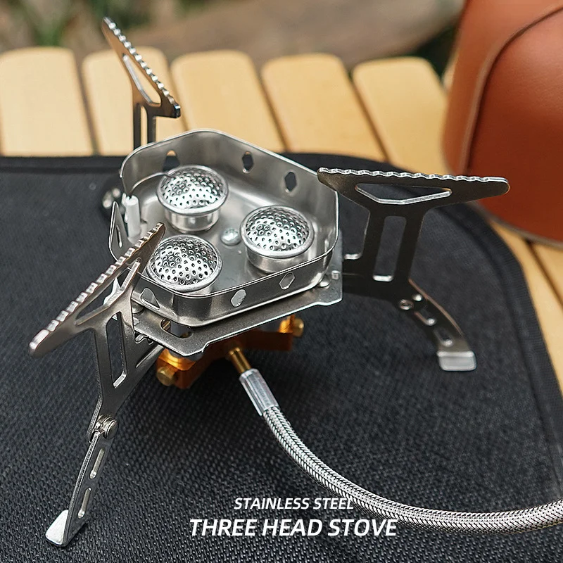 

Outdoor Portable 3-Head Stove for Picnic Mountaineering Windproof Camping Equipment Camp Cooking Gear Gas Burner Accessories