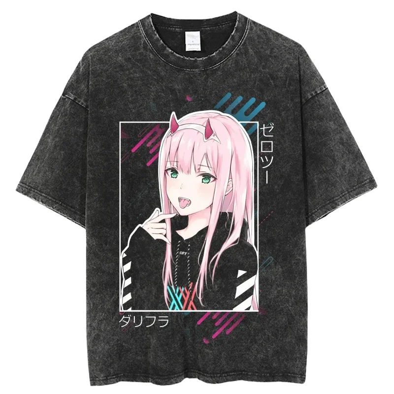 Japanese Anime Print T-Shirt Women Vintage Casual Short Sleeve Darling in the FranXX TShirts Men