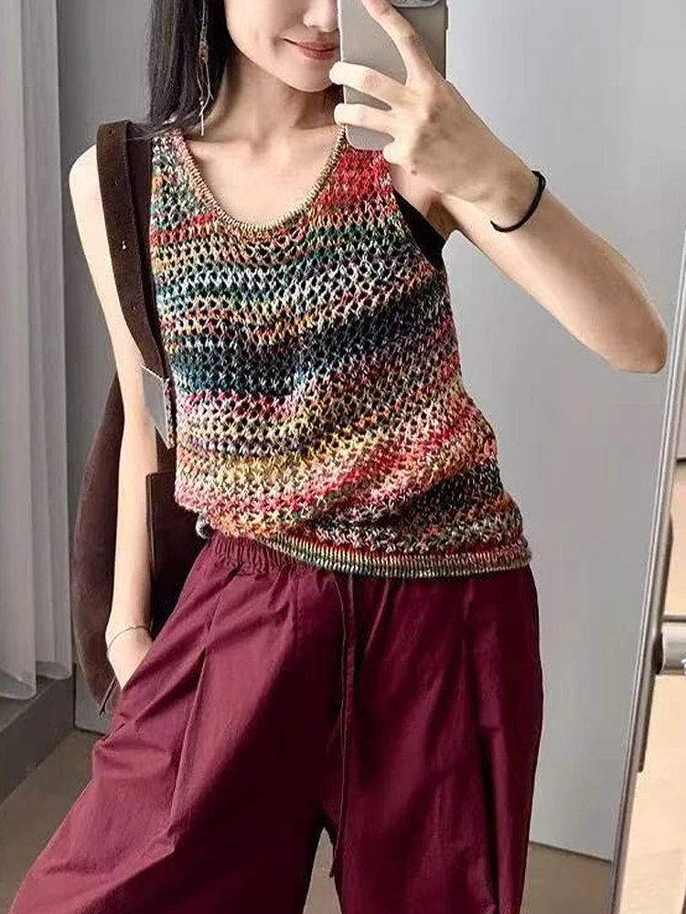 

ZPOO Summer New Hollow out Knitted Vest Women's Color Blo Thin Faion Casual Inner Wear Top Versatile Sle ort Length