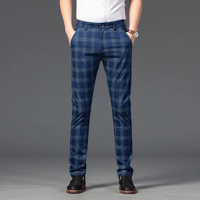 Spring Men\'s Trousers Fashion Business Classic Stripe Plaid Black Solid Color Trouser High Quality Formal Suit Pants Male 30-38