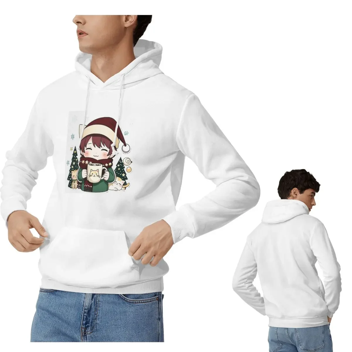 Chibi Boy With Cocoa And Cats Hoodies Men's Women Casual Pullover Sweatshirts Fashion Long Sleeve Hooded Autumn Winter