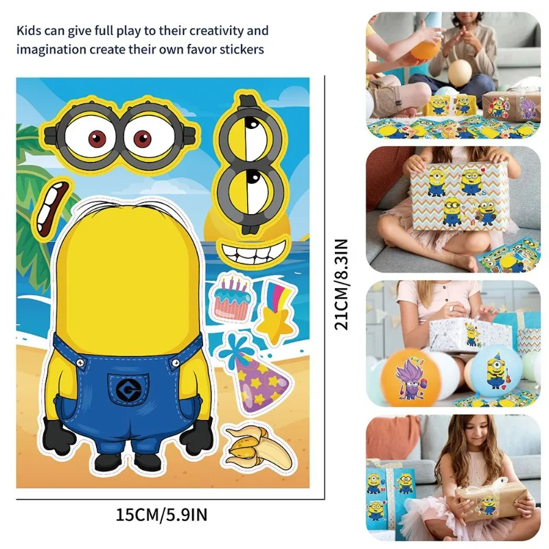 

8/16/24pcs Minions Cute Puzzle Stickers Anime Cartoon Big Eyes Creative Face Changing Children's Toy Stickers Gift