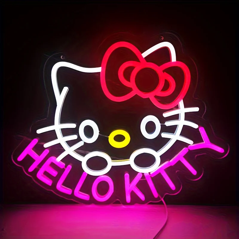 

Неоновая вывеска Hello Kitty с регулируемой яркостью через USB, многоцветный настенный декор для комнат и спален для девочек, идеальный декор для вечеринки на день рождения, светильник
