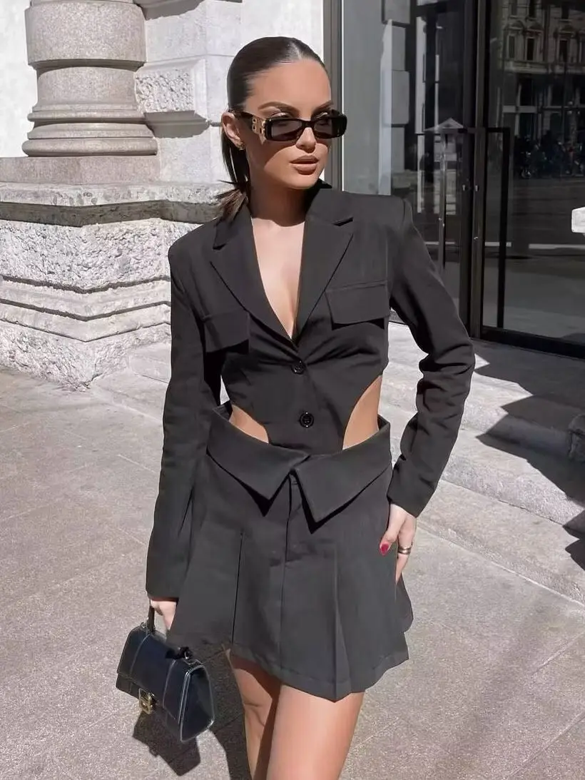 Sexy Spring Women Suit Skirt Set Cotton Clothes Female 2 Pieces Blazer+Prom Dress Business Work Wear Jacket Casual Hot Girl Coat