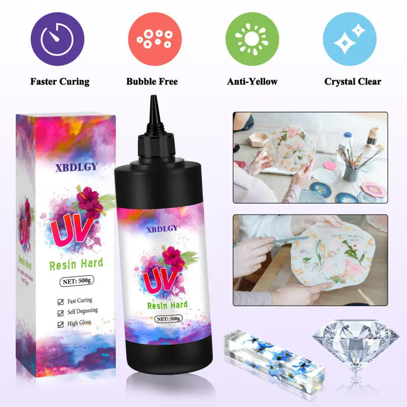200g/250g/500g UV Resin Hard Glue for DIY Jewelry Making Epoxy Resin and UV Lamp High Transparency Fast Drying High Hardness view 4