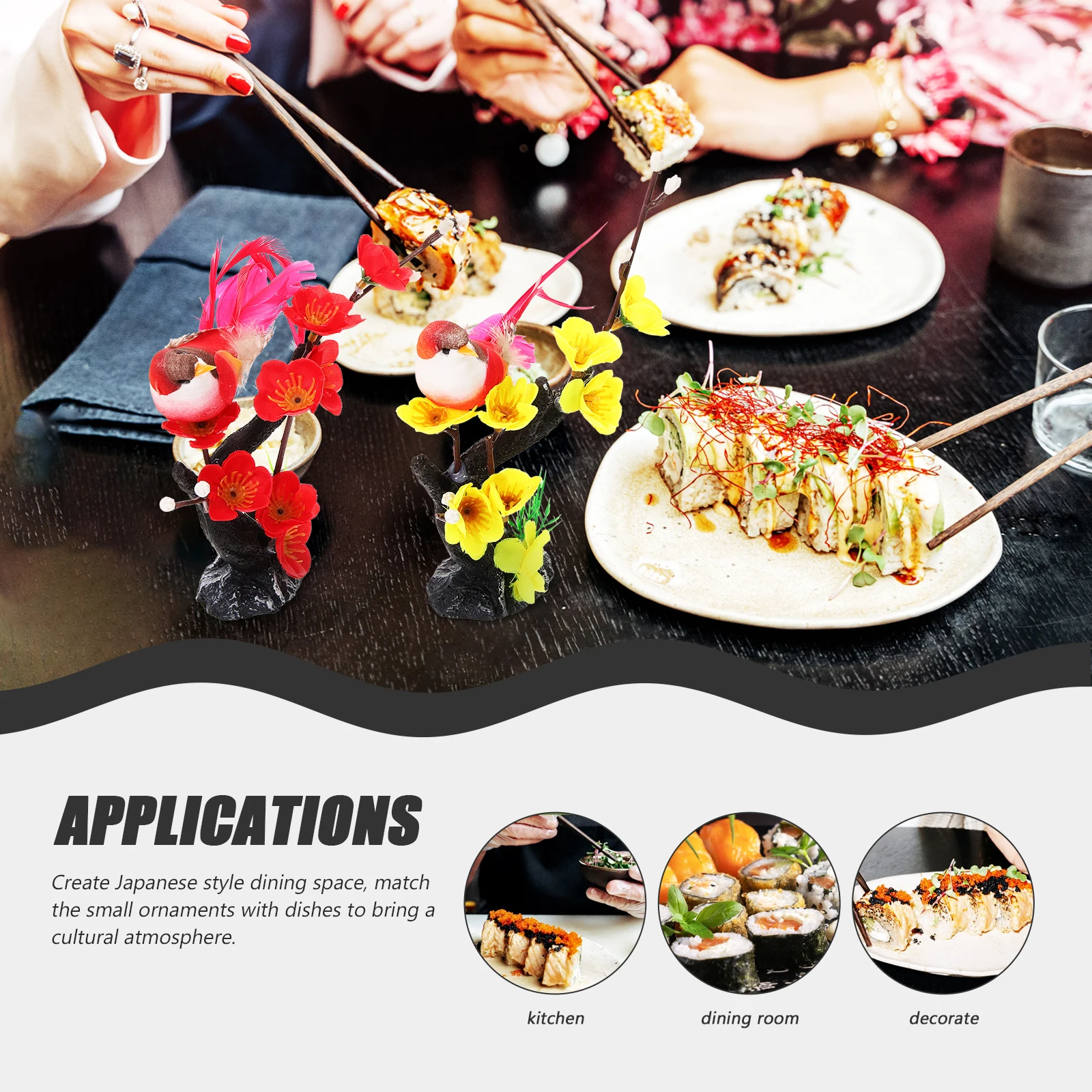

2 Pcs Plum Blossom Decoration Japanese Sushi Plate Ornaments Flower Plates Sashimi Dish Plastic for