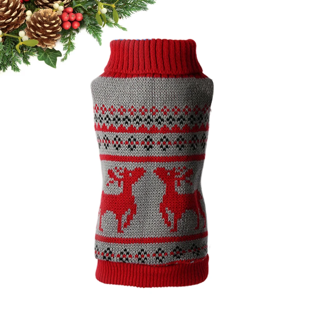 

1pc Pet Sweater Dog Clothes Winter Costume Deer Pattern Warm Fashionable Christmas Outfit For Cat Dog Small Size Xs Red